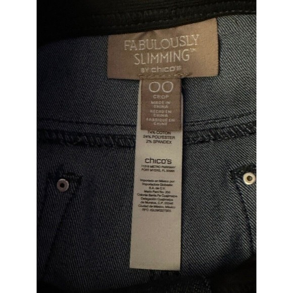 chicos fabulously slimming Dark Rinse jeans Elastic Waist cropped size 00/US 2 - Picture 6 of 9